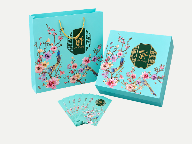 Bộ túi và hộp đựng quà tết xanh ngọc