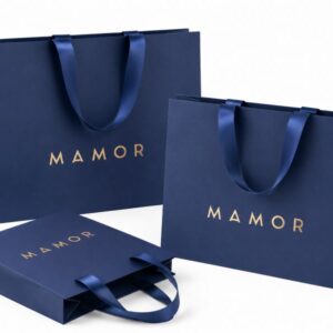 Mẫu túi giấy mỹ thuật xanh than logo ép kim vàng gold