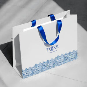 Túi giấy ivory quai truy băng lụa