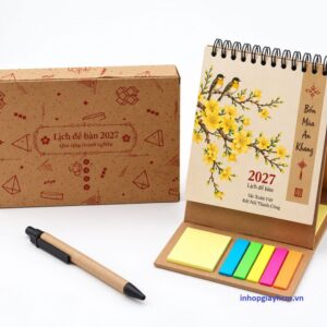 mẫu lịch bàn có note đẹp giấy kraft kèm bút và hộp
