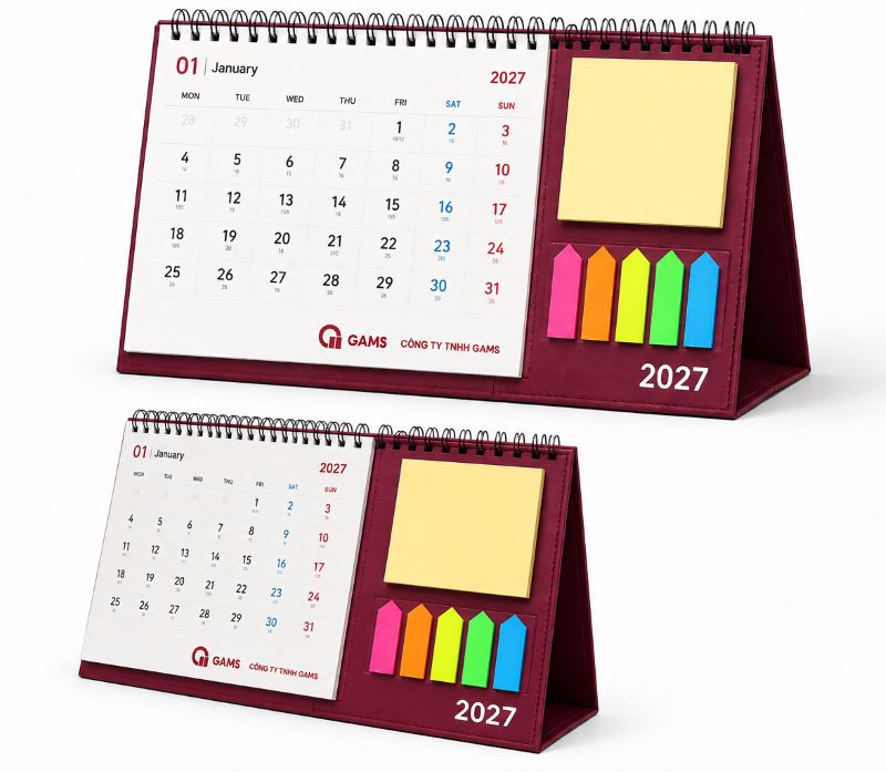 Mẫu lịch bàn chữ A có note