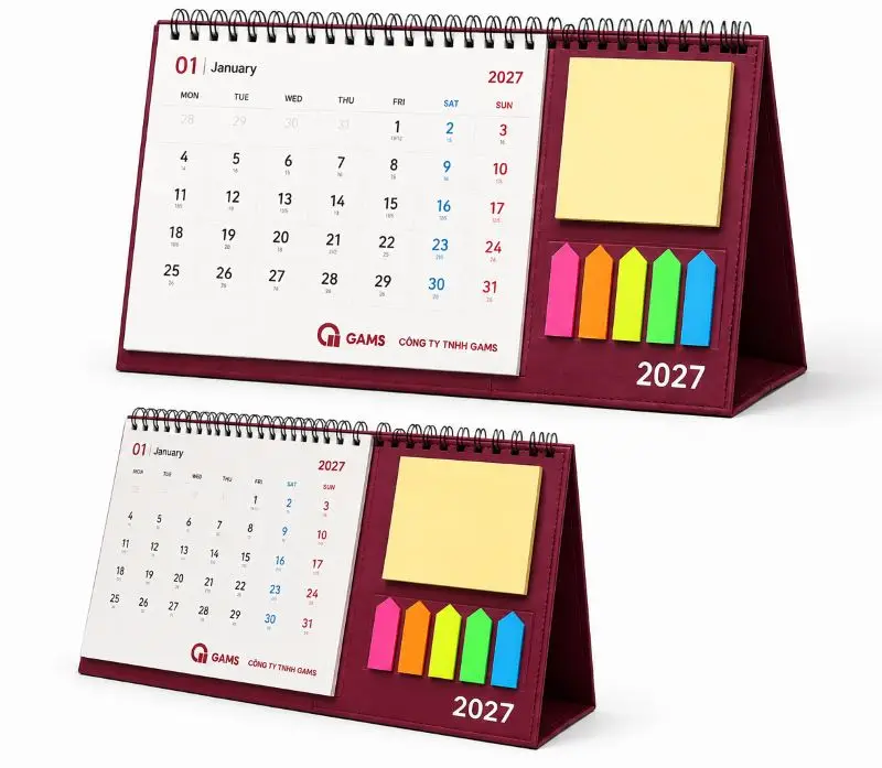 Mẫu lịch bàn chữa A có note