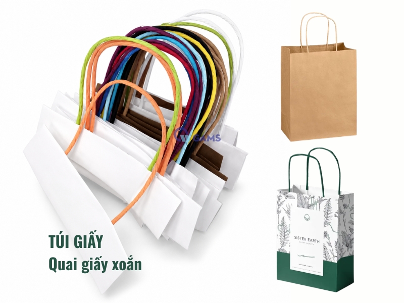 Túi giấy kraft sử dụng quai giấy xoắn dán
