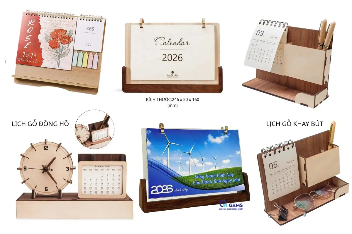 Mẫu lịch để bàn đế gỗ sang trọng cho công ty