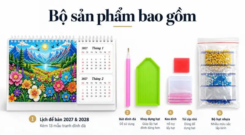 lịch bàn đính đá bao gồm